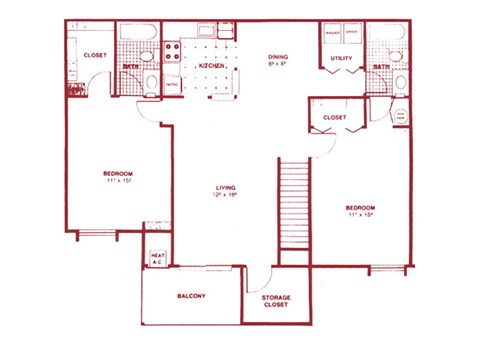 Floor plan for 2 beds, 2 baths, 1200 sqft