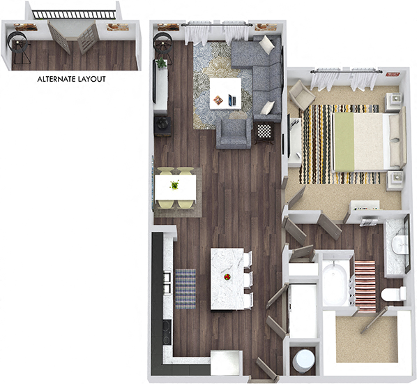 Floor plan for 1 bed, 1 bath, 828 sqft