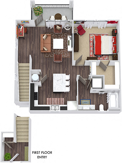 Floor plan for 1 bed, 1 bath, 859 sqft