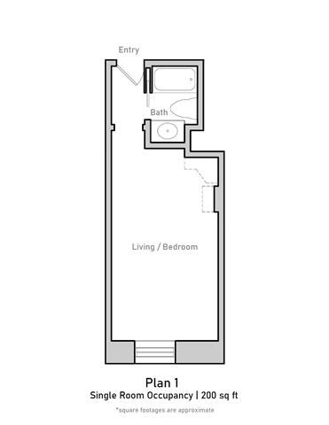 Floor plan for studio, 200 sqft