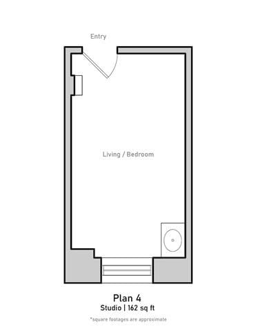 Floor plan for studio, 162 sqft