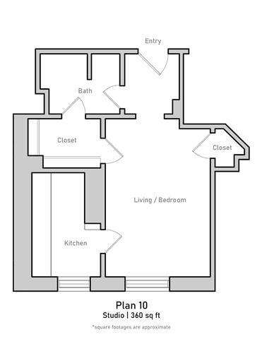 Floor plan for studio, 1 bath, 347 sqft