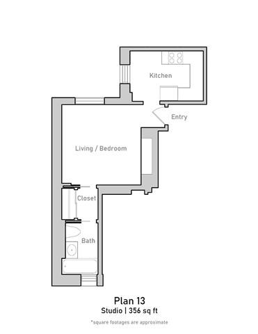 Floor plan for studio, 1 bath, 495 sqft