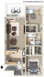 Floor plan for 2 beds, 2 baths, 998 sqft