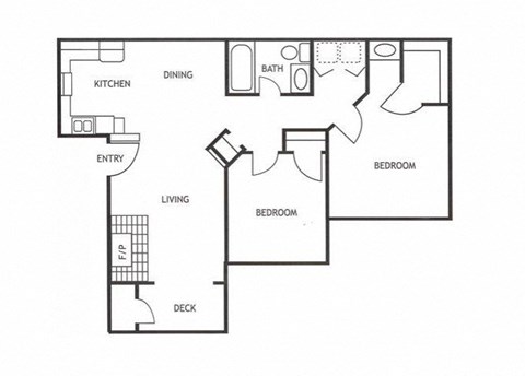 Floor plan for 2 beds, 1 bath, 835 sqft