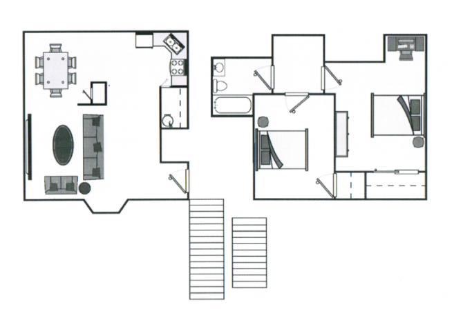 Floor plan for 2 beds, 1 bath, 866 sqft