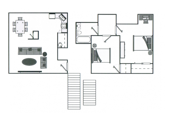 Floor plan for 2 beds, 1 bath, 900 sqft