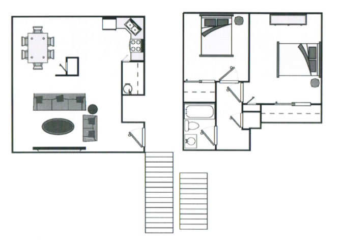 Floor plan for 2 beds, 1 bath, 866 sqft