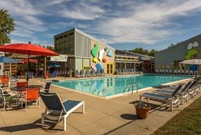 Philadelphia apartment for rent - Pool with lawnchairs and tables in the center of the community near clubhouse.
