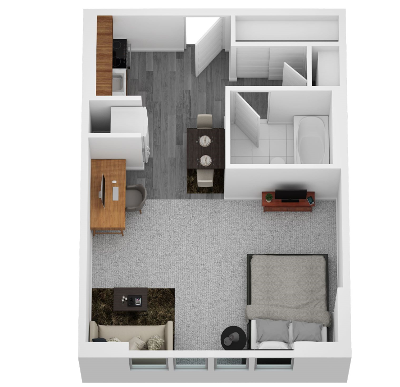 Floor plan for studio, 1 bath, 400 sqft