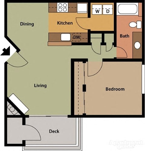 Floor plan for 1 bed, 1 bath, 704 sqft