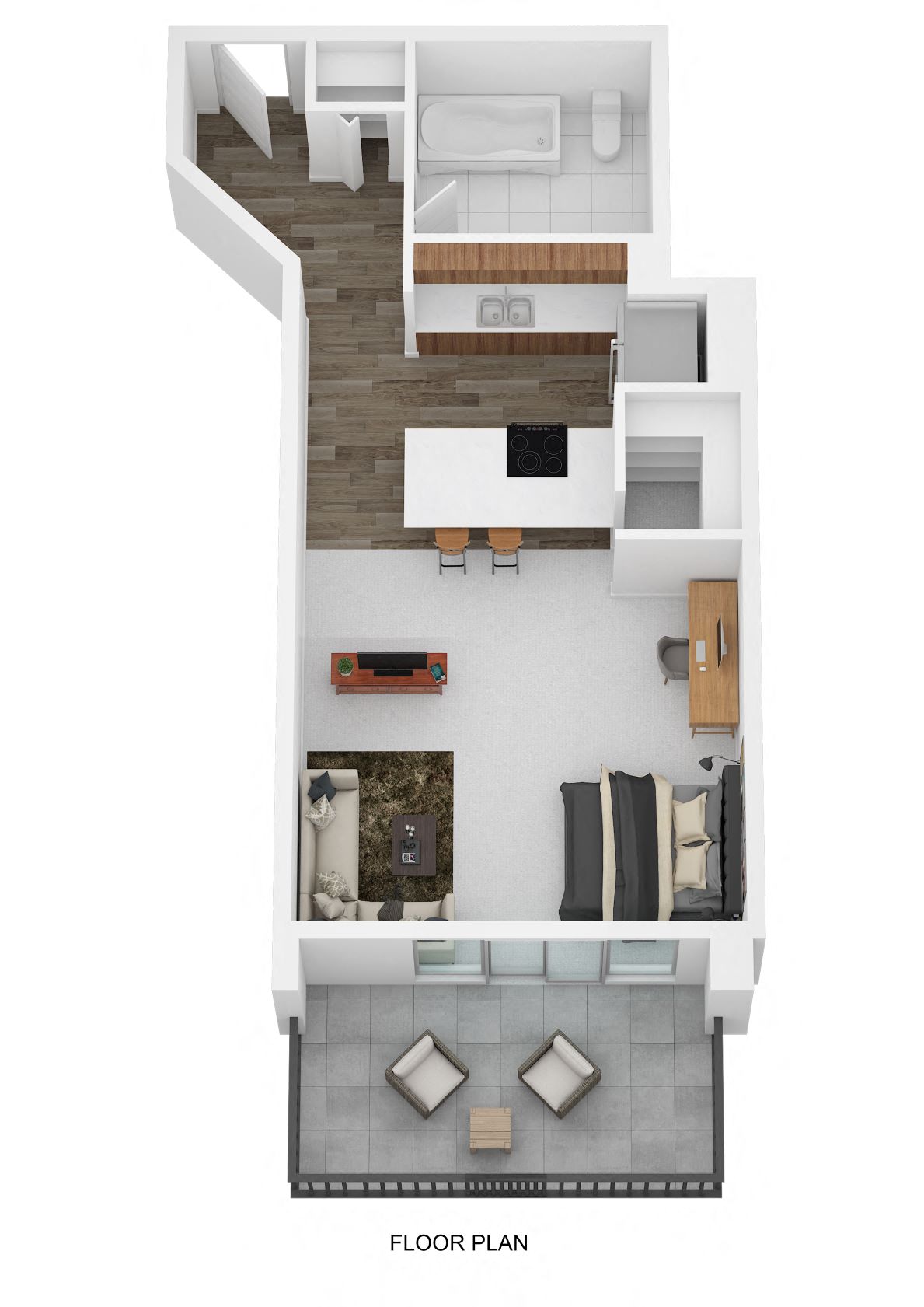 Floor plan for studio, 1 bath, 750 sqft