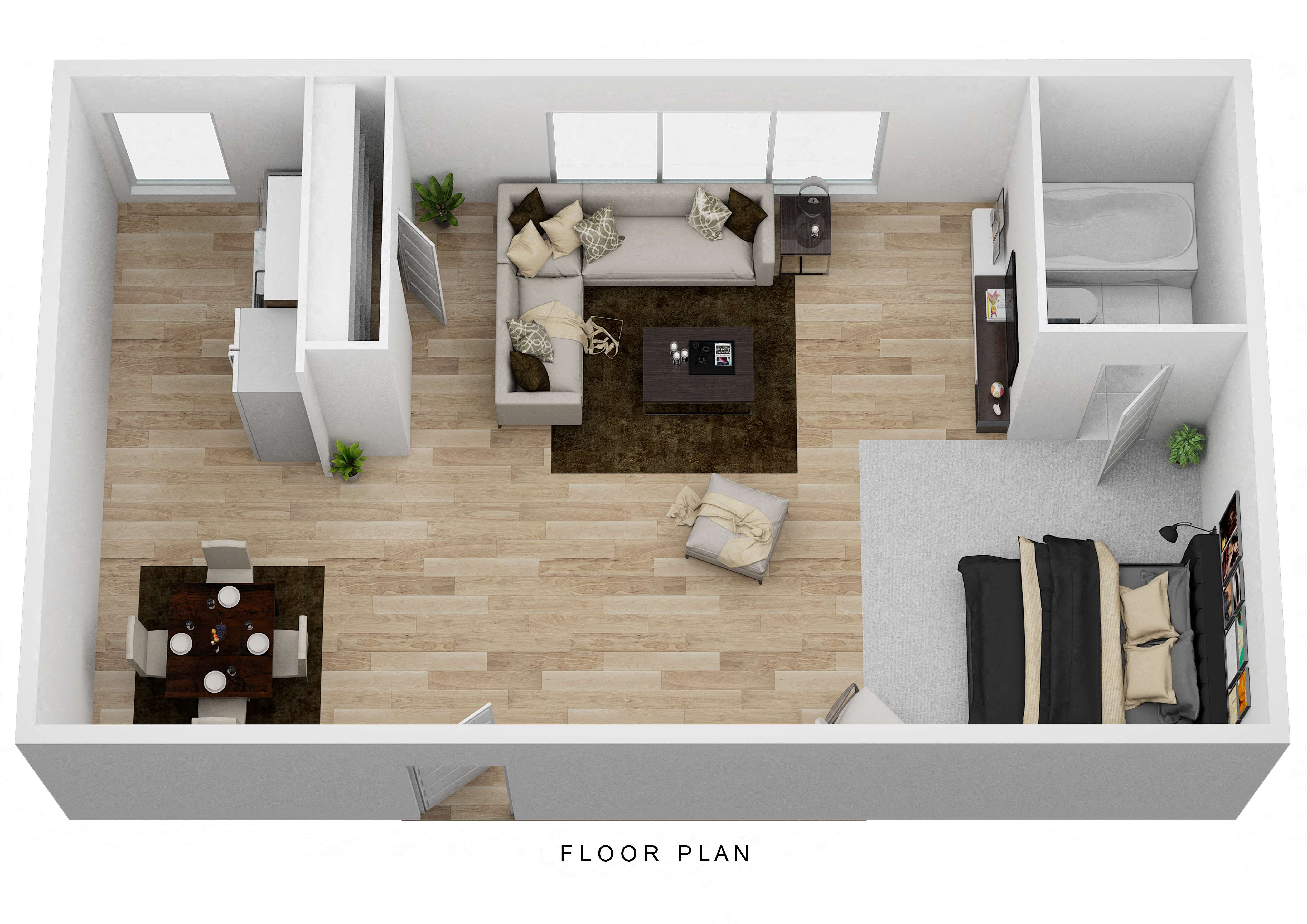 Floor plan for studio, 1 bath, 382 sqft