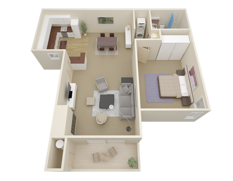 Floor plan for 1 bed, 1 bath, 721 sqft