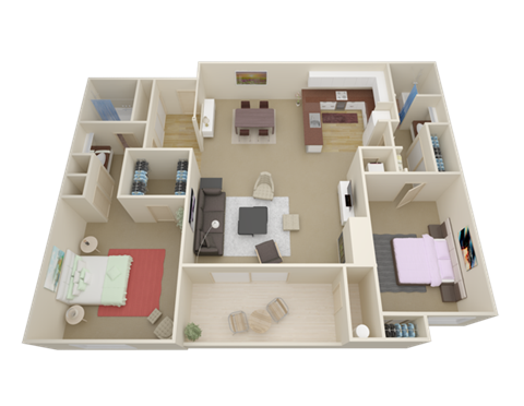 Floor plan for 2 beds, 2 baths, 921 sqft