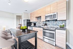 Washington apartment for rent - Modern Kitchen with Stainless Steel appliances and marble breakfast bar
