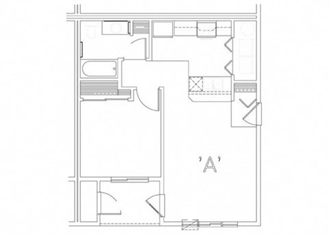 Floor plan for 1 bed, 1 bath, 620 sqft