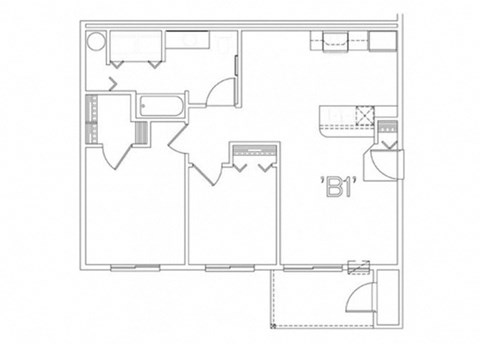 Floor plan for 2 beds, 1 bath, 825 sqft