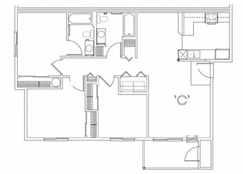 Floor plan for 3 beds, 2 baths, 1102 sqft