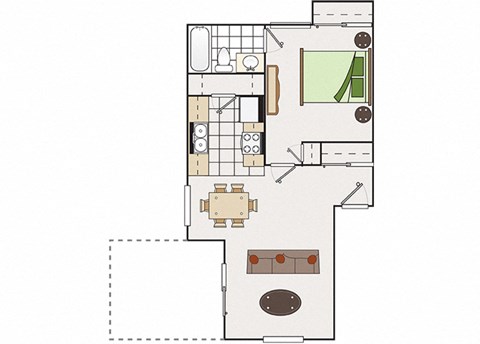 Floor plan for 1 bed, 1 bath, 550 sqft