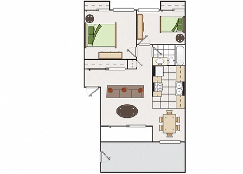 Floor plan for 2 beds, 1 bath, 770 sqft