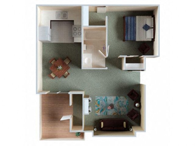 Floor plan for 1 bed, 1 bath, 680 sqft