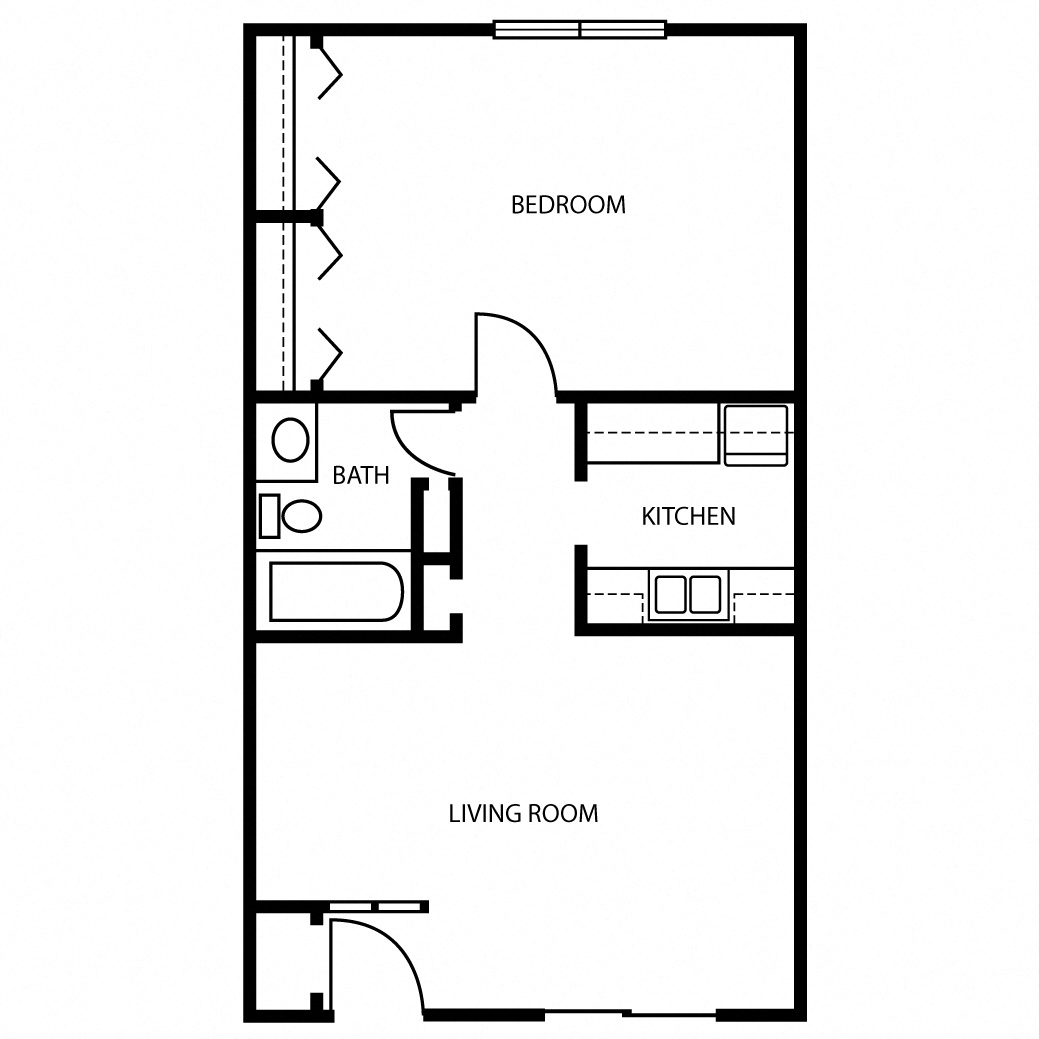 Floor plan for 1 bed, 1 bath, 662 sqft