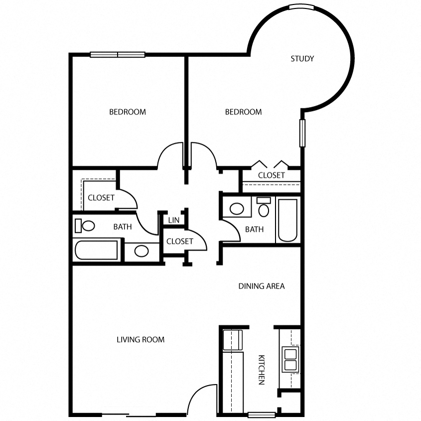 Floor plan for 2 beds, 2 baths, 1083 sqft