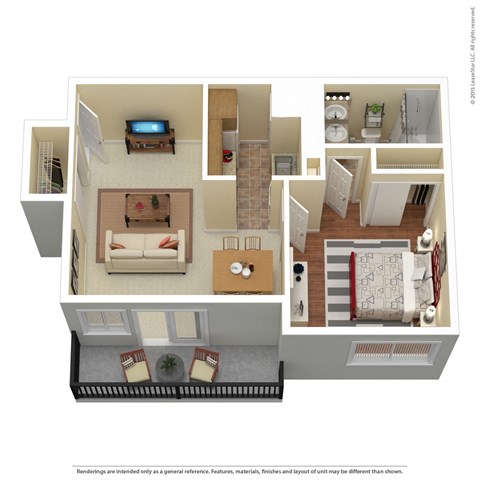 Floor plan for 1 bed, 1 bath, 560 sqft