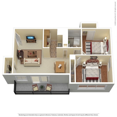 Floor plan for 2 beds, 1 bath, 712 sqft