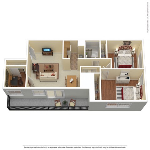 Floor plan for 2 beds, 1 bath, 807 sqft