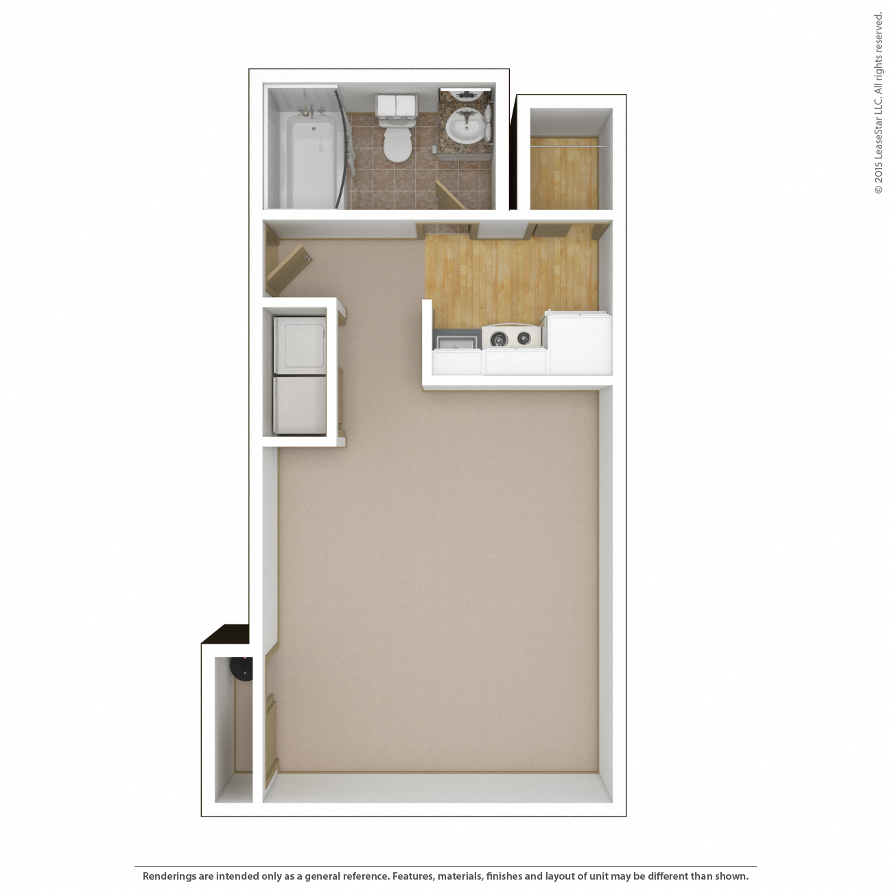 Floor plan for studio, 1 bath, 367 sqft