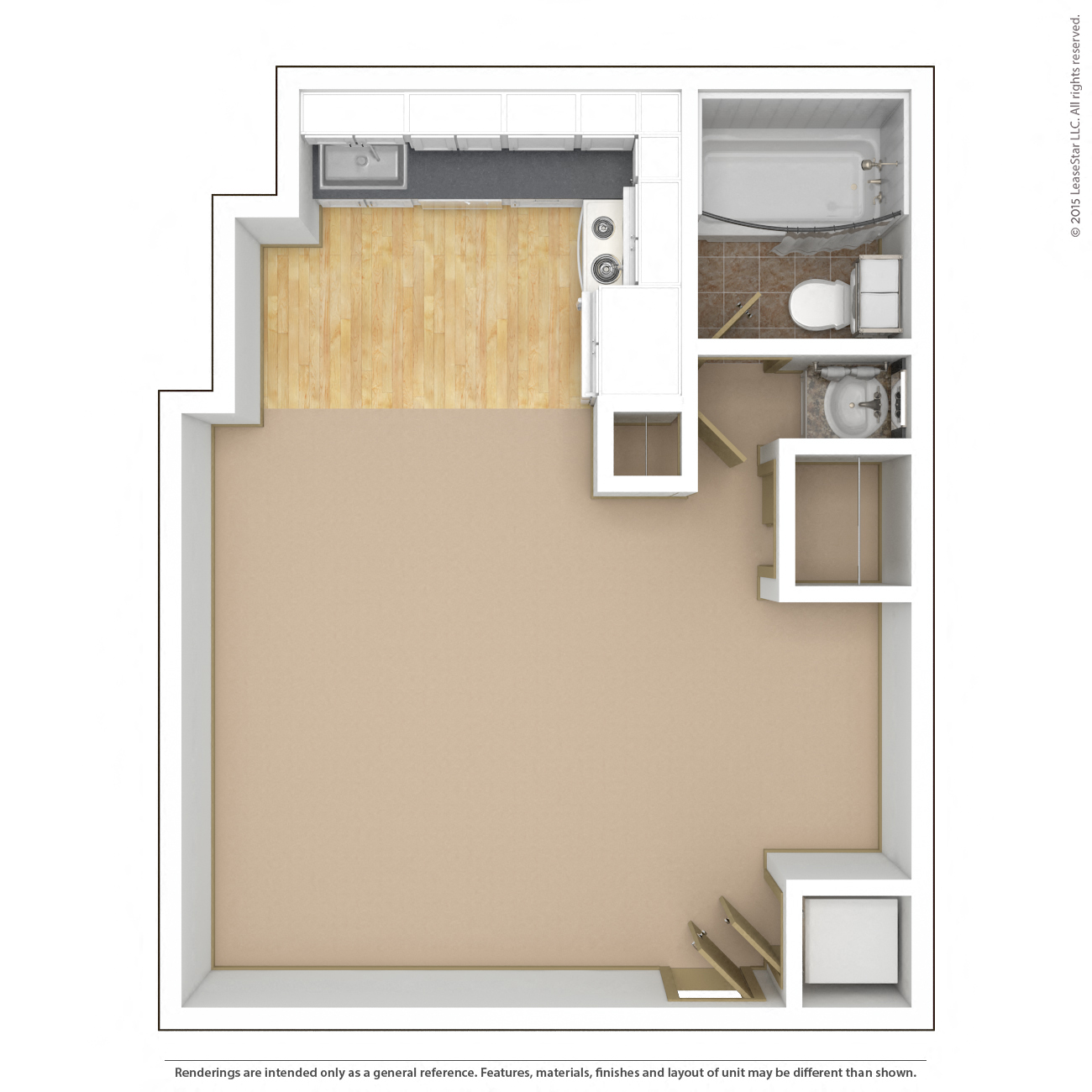 Floor plan for studio, 1 bath, 367 sqft