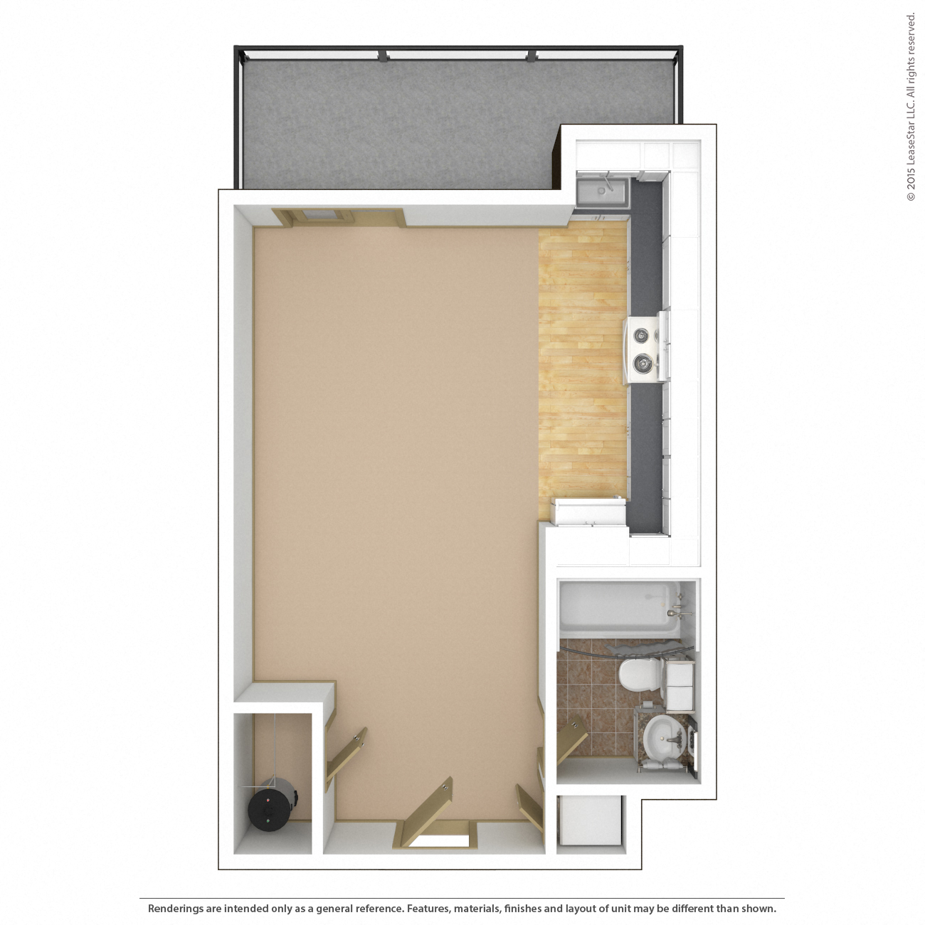 Floor plan for studio, 1 bath, 367 sqft