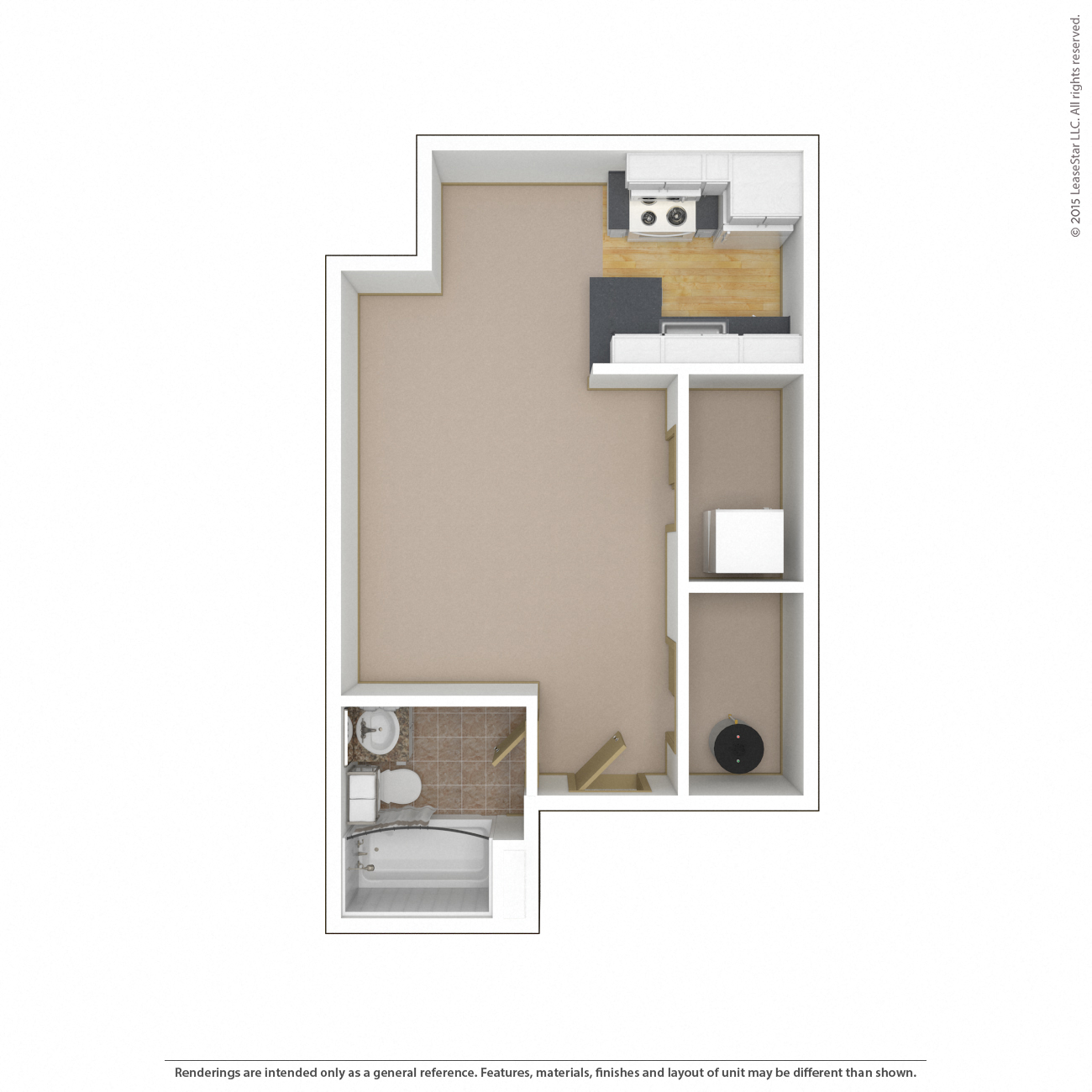 Floor plan for studio, 1 bath, 367 sqft
