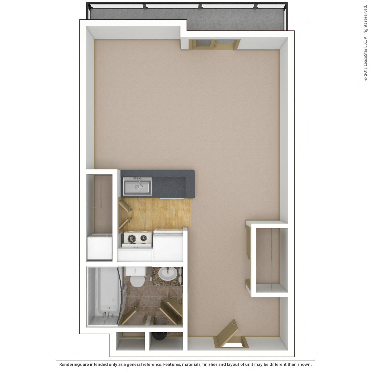 Floor plan for studio, 1 bath, 502 sqft