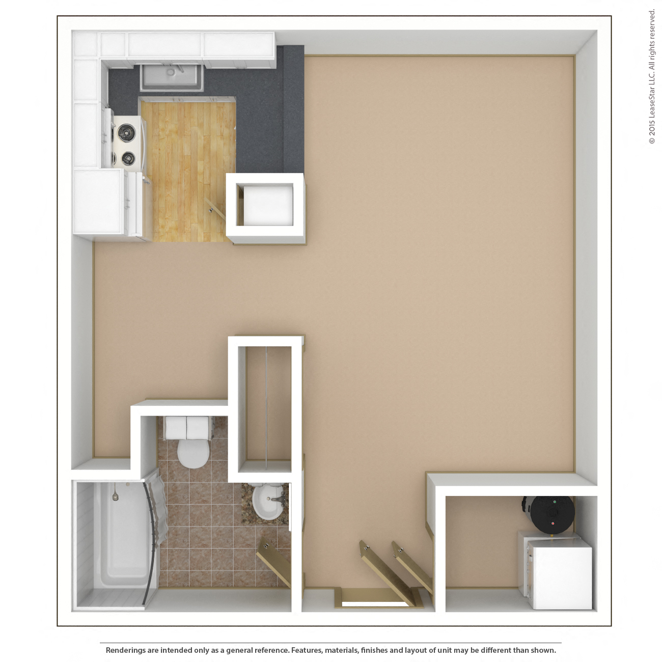 Floor plan for studio, 1 bath, 504 sqft