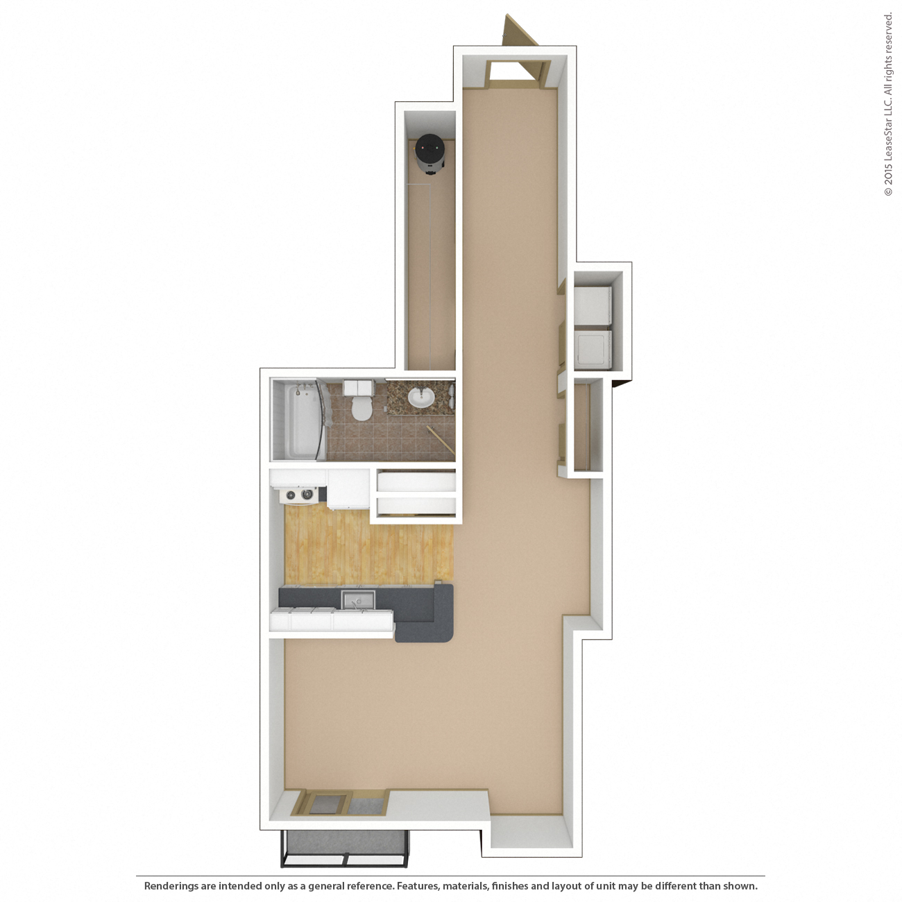 Floor plan for studio, 1 bath, 574 sqft