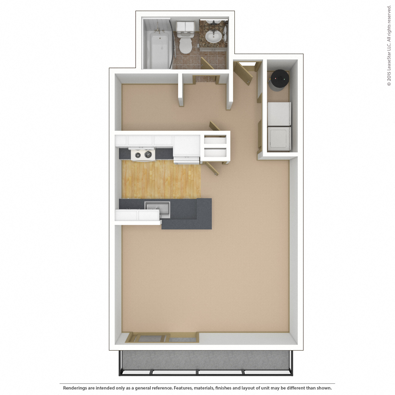 Floor plan for studio, 1 bath, 531 sqft