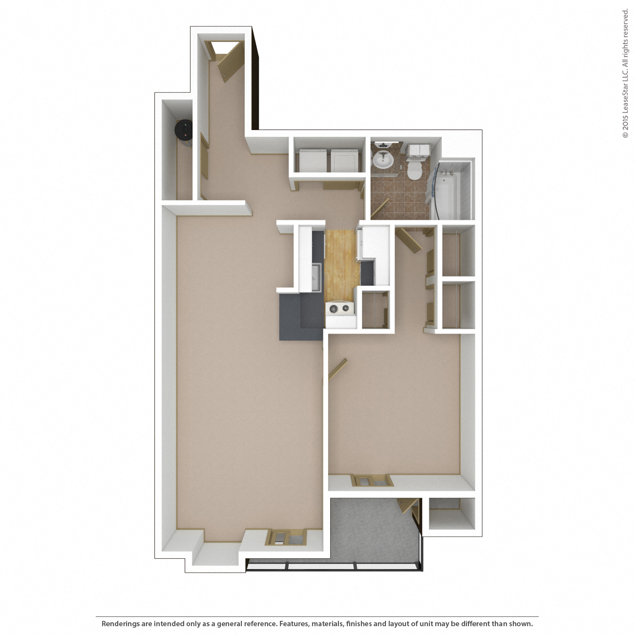 Floor plan for 1 bed, 1 bath, 848 sqft