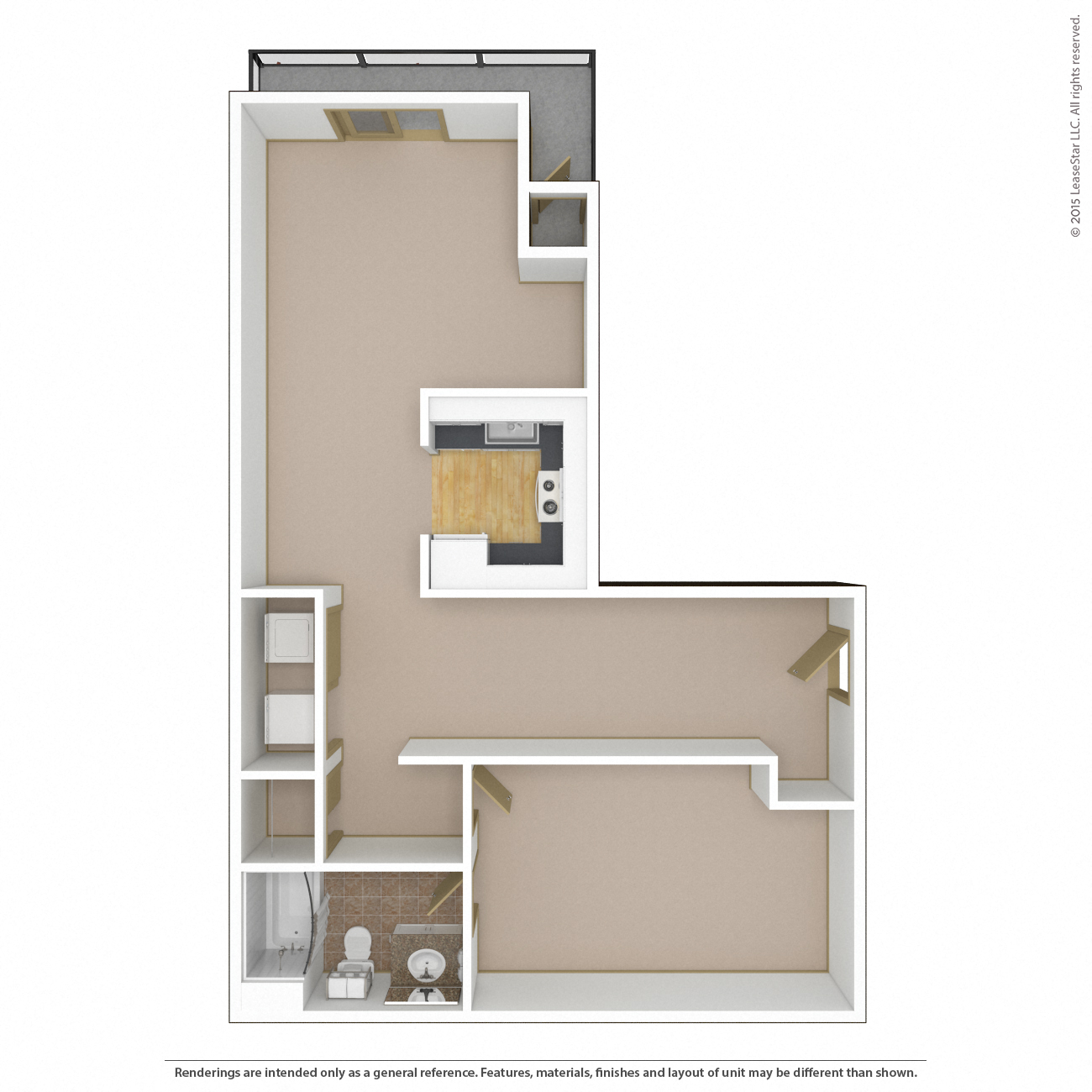 Floor plan for 1 bed, 1 bath, 780 sqft