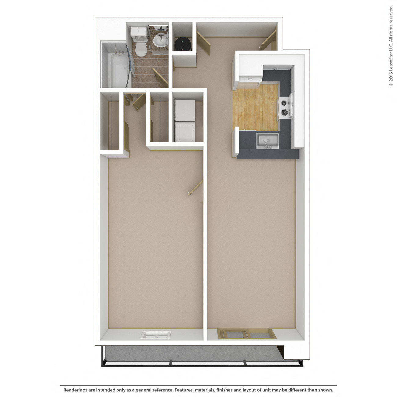 Floor plan for 1 bed, 1 bath, 818 sqft
