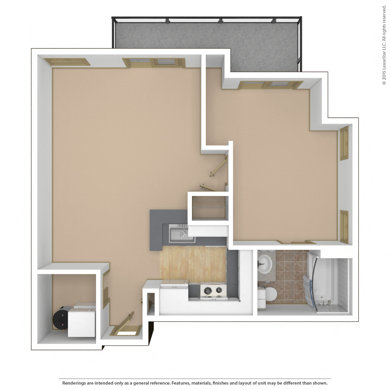 Floor plan for 1 bed, 1 bath, 903 sqft