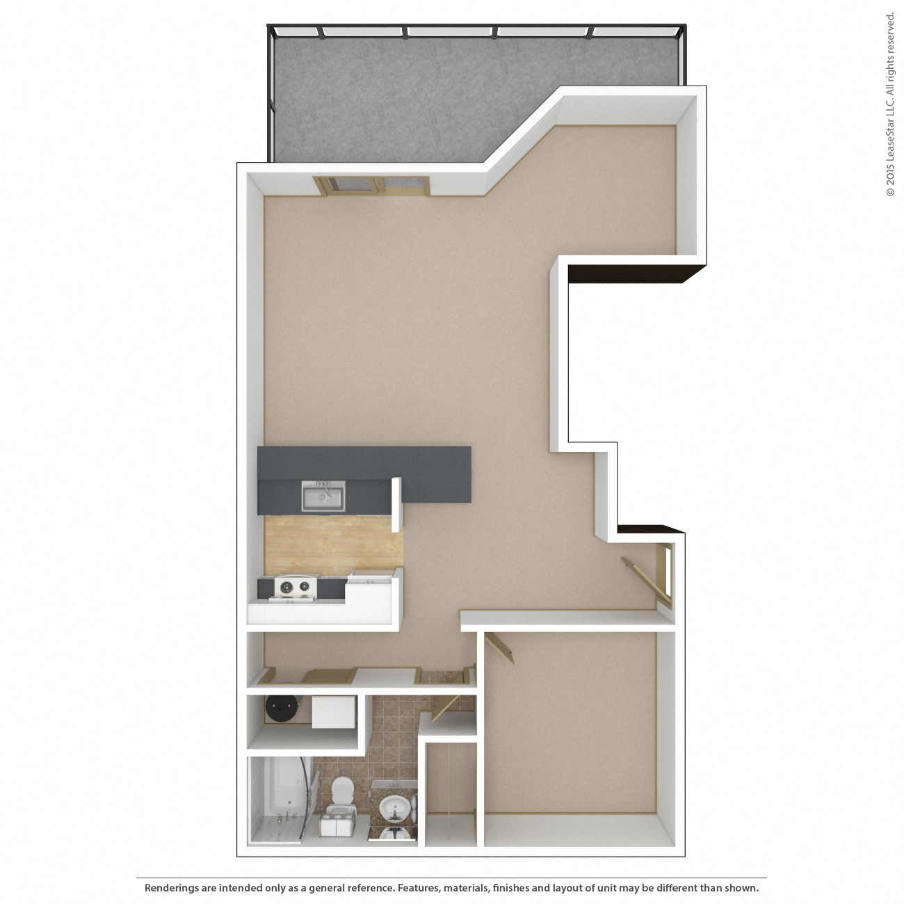 Floor plan for 1 bed, 1 bath, 903 sqft