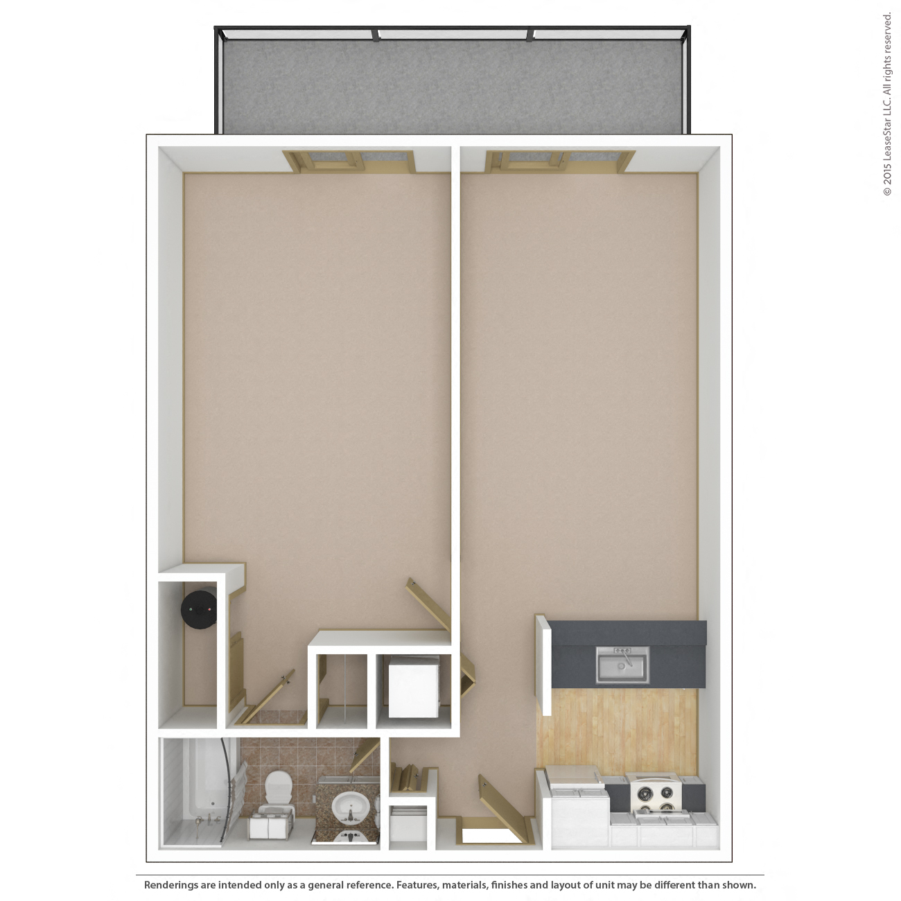 Floor plan for 1 bed, 1 bath, 712 sqft