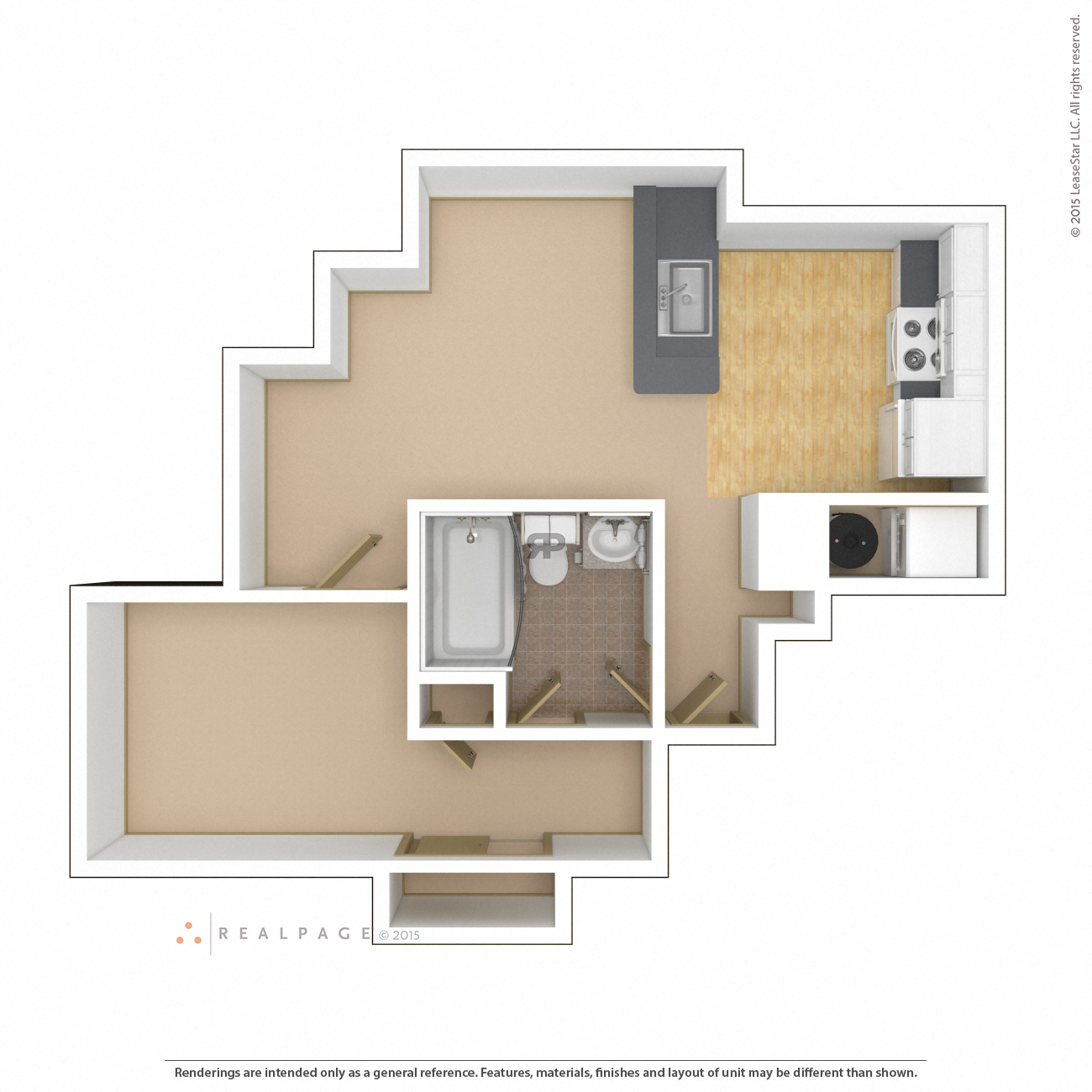 Floor plan for 1 bed, 1 bath, 702 sqft
