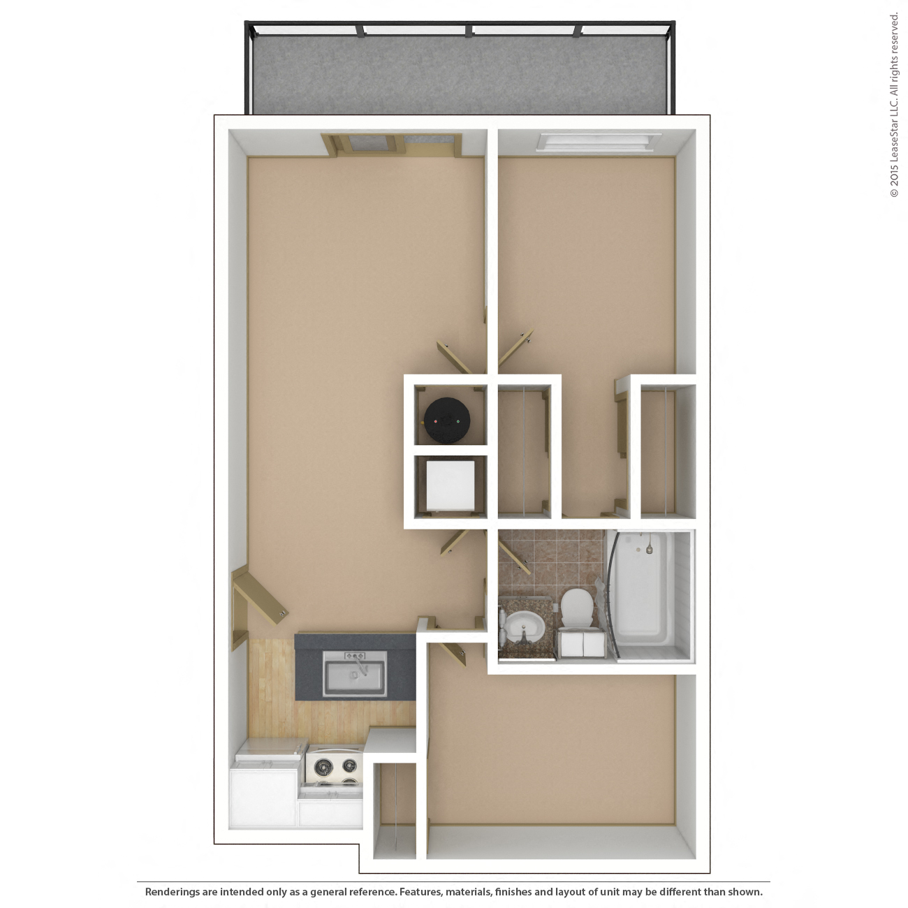 Floor plan for 2 beds, 1 bath, 758 sqft