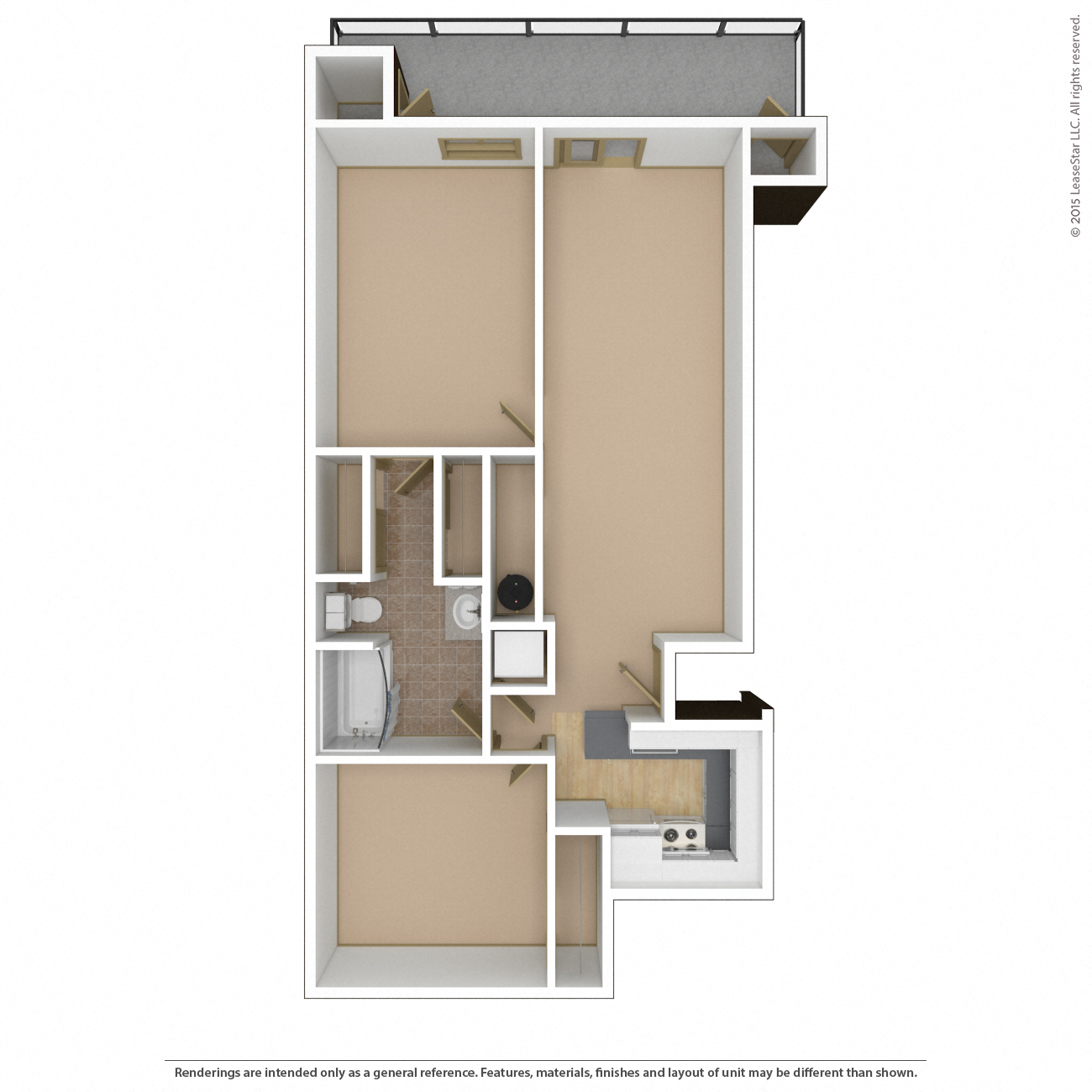 Floor plan for 2 beds, 1 bath, 903 sqft