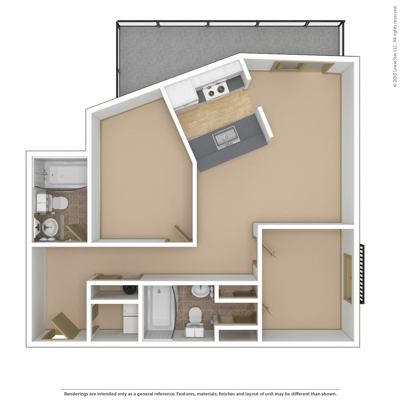 Floor plan for 2 beds, 2 baths, 974 sqft