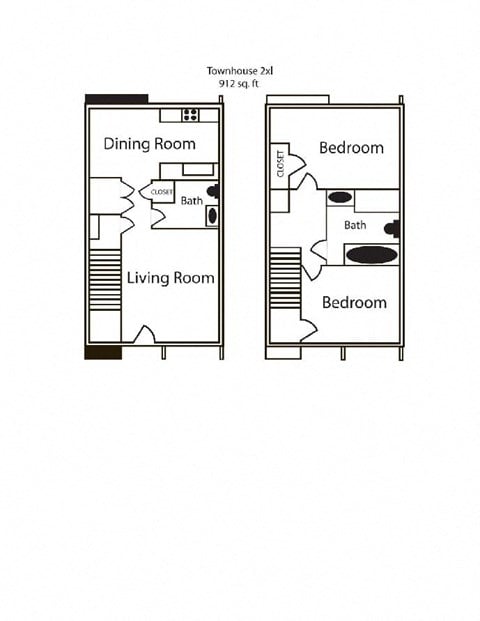 Floor plan for 2 beds, 1 bath, 750 sqft